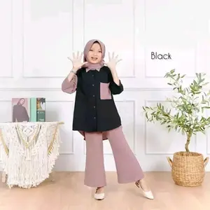 setelan alexsa anak perempuan/setelan crinkle air flow/setelan muslim piral/setelan anak sehari-hari/seteln anak bijab/ termasuk sama hijab nyah Atasan Baju Celana Panjang