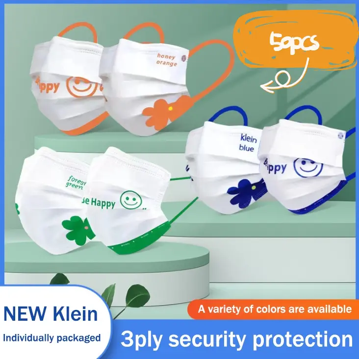 หน้ากาก 3 มิติ สีฟ้า สำหรับผู้ใหญ่ 50 ชิ้น มาส์กพร้อมดีไซน์ Cline