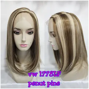 Wig Lace front rambut palsu dewasa pendek 35 CM lurus VW 1778 LF PEANUT PINE