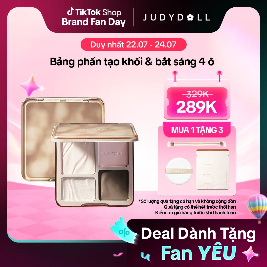 [NEW VERSION] [Phiên bản nâng cấp] JUDYDOLL Bảng phấn tạo khối bắt sáng 4 màu Highlight Contour Palette Mềm mịn Tự nhiên Lâu trôi 9g