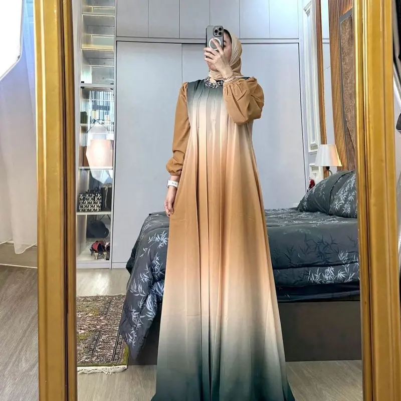 Gamis Salwa Mix Hijab Ceruty Warna Motif Elegan Wanita Kekinan Ootd Hijab Style Muslim - Kaos, Karet, Kerah Syanghai - Dress Kondangan 4