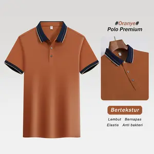 Kemeja Polo Pria Oranye Bertekstur Lembut Bernapas Elastis Anti Bakteri Desain Minimalis Warna Solid Kasual Sederhana dan Mewah - Kaos