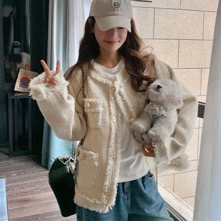 Áo khoác dạ tweet nữ 2 lớp có túi tua rua, tiểu thư sang chảnh BIGSIZE 55-85kg