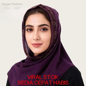 Selendang Chiffon Berkualiti Tinggi yang Bergaya dengan Mutiara dan Batu Permata untuk Tudung Panjang, Voile Kapas Premium Warna Solid yang Elegan untuk Dewasa, Remaja, dan Kanak-Kanak, Sulaman Tangan Benang Tarik Kelantan Songket Termasuk Klip Pengikat