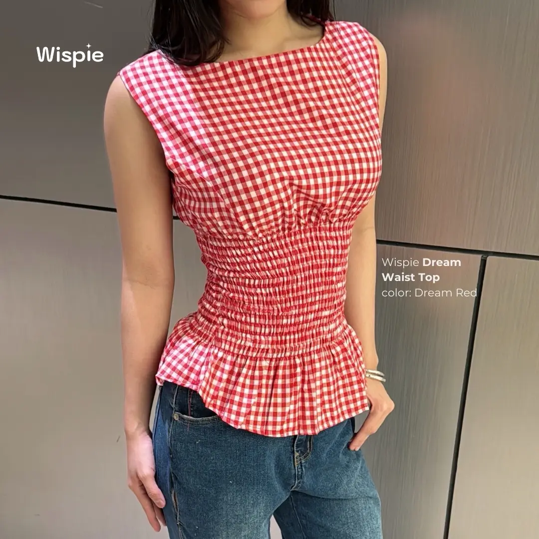 Wispie Dream Waist Top | Atasan wanita motif kotak kotak blouse fit body Tanktop