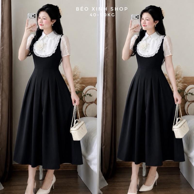 Váy Dự Tiệc Phối Yếm Vải Cotton Lạnh 40 - 95Kg Thời Trang Nữ Béo Xinh Shop - A.1388