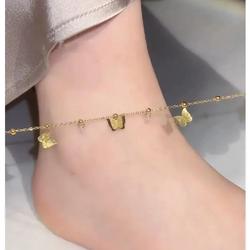 GK21 - Gelang Kaki Diana Bentuk Tiga Butterfly Gold Titanium Steel Model Korea Anti Karat 5