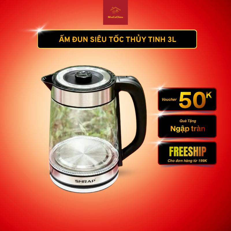 Ấm Siêu Tốc SFI.RAP 2.5L Bình Thủy Tinh Có Đèn LED, Tự Ngắt Điện, Đun Sôi Nhanh, Màu Đen Trơn