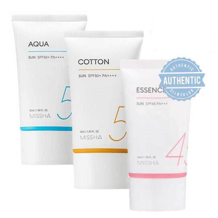 Kem chống nắng MISSHA dòng 5 – bộ 3 loại: Aqua / Cotton / Essence, SPF50+ SPF45…