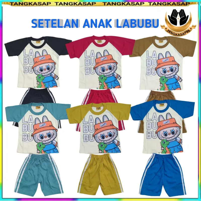 Setelan Anak Labubu Terbaru Lengan Pendek Pakaian Anak Unisek Katun  Tebal Adem - Tangkasap Celana Motif Baju Fashion 0