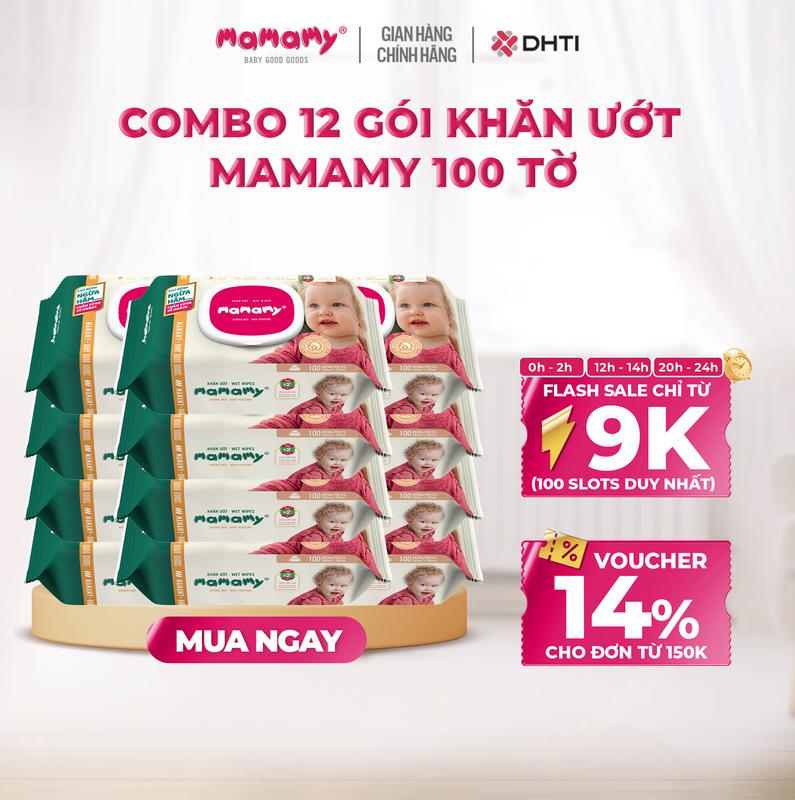   Nhận về 12 gói  Combo 12 gói khăn ướt Mamamy 100 tờ chính hãng cho mẹ và bé x2 chất chống hăm cho bé 