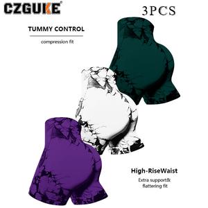 CZGUKE conjunto de tres pzas para mujer de verano: shorts de tiro alto con realce de cadera y leggings ajustados sin costuras, shorts de moda con estampado tie-dye, pantalones de entrenamiento y correr