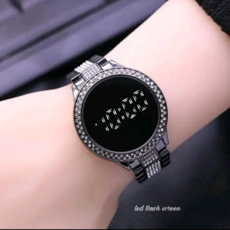 Jam Tangan Wanita LED Touchscreen Digital Permata Mewah - Rantai Stainless Berkualitas - Watches Elegan Aksesoris 1
