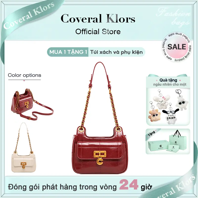 COVERAL & KLORS -【đóng gói hộp quà tặng】Túi đeo vai nữ hình bánh mousse đỏ của Pháp, khóa bắt mắt màu đen và trắng cổ điển, màu vàng và đồng, tô điểm thêm cho túi đeo chéo và túi xách、Bag Nữ