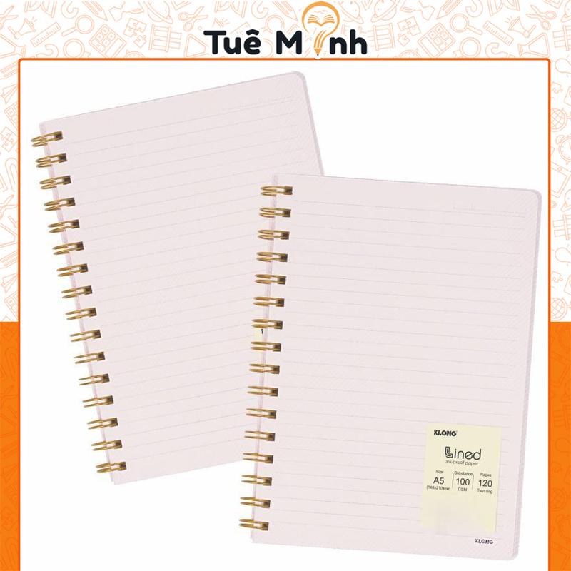 Vở lò xo kép bìa nhựa trong suốt caro 6x6 5x5mm - kẻ ngang nét đứt A5 B5 Klong tùy chọn VPPTUEMINH [Tổng hợp]