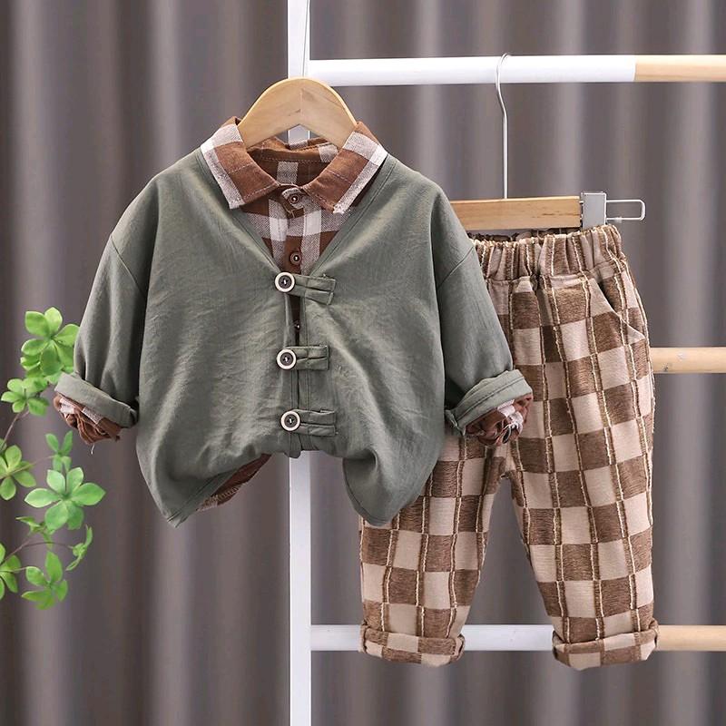 Setelan 3 in 1 keeja,outher dan celana Anak Laki-laki  1-5 tahun Katun 3