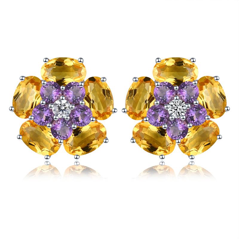 Natural Citrine Amethyst Sterling Silver Stud Earring 5.5 Carats Genuine Multicolor Gemstone Women Romantic Style Jewelry Gifts 1