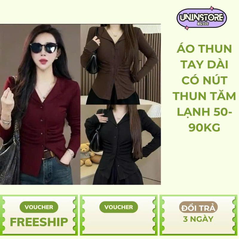 Áo thun tay dài có nút thun tăm lạnh dành cho nữ form freesize 50-90kg - Un In Store Bs052