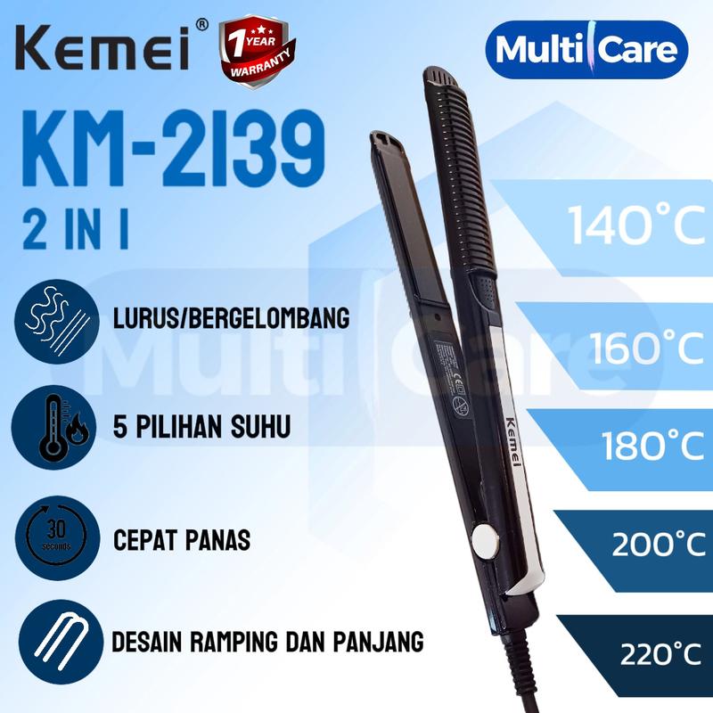 Catokan Rambut Kemei 2139 Catokan Rambut 2in1 Ceramic berkualitas Meluruskan Hitam Straightener 1