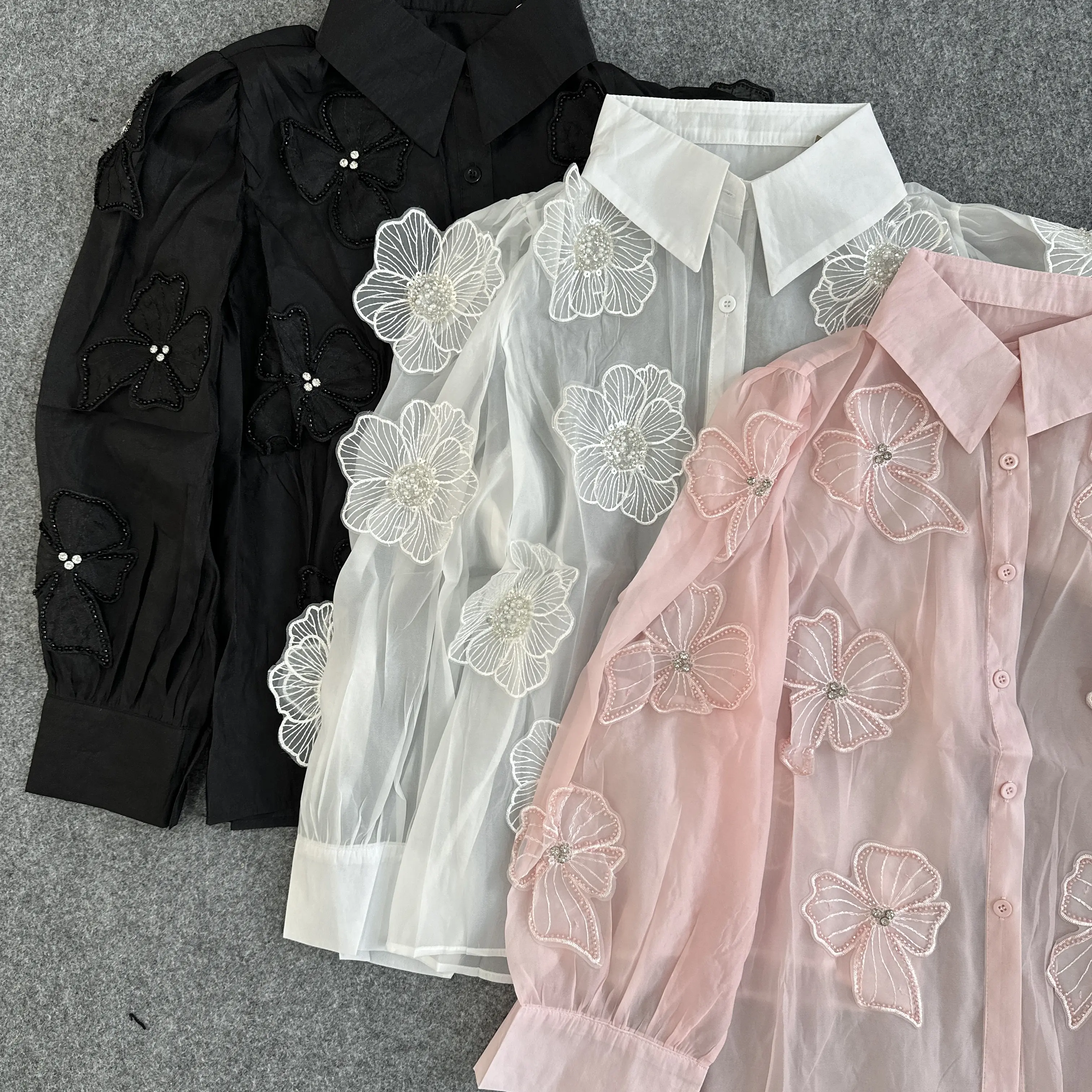 Blouse Wanita Kemeja Bunga-Bunga Collar See through /Atasan Wanita /Mories Fashion- 6567