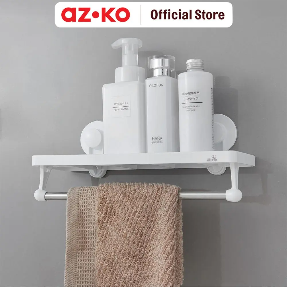 AZKO Stora Rak Kamar Mandi Dengan Gantungan Handuk - Putih Shelf Mandi Organizer Toilet Rak Toiletries Stand Mandi