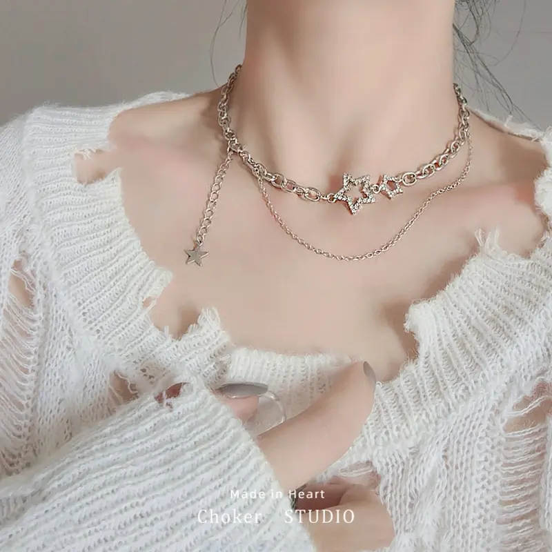 COD ❤️ Kalung Bintang Star Berlapis Ganda Desain Rasa Dalam Rantai Tulang Selangka Hip-Hop Wanita 1