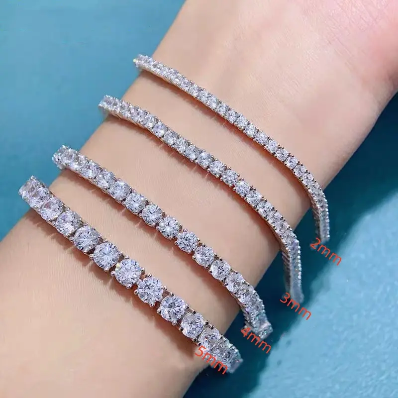 LLXYW 2mm/3mm/4mm/5mm Real Moissanite Tennis Bracelet Women 925 Sterling Silver Lab Link Chain Bracelets Bangle Gra