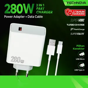 Technova Charger 280W Fast Charging untuk Oppo Vivo Samsung Micro & Type C Support VOOC All Type Android Series dengan Kabel Data