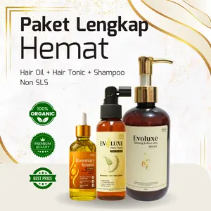 Paket Bundling Evoluxe Hair Care – Hair Oil Rosemary Kemiri + Shampoo Ginseng Aloe Vera + Hair Tonic Biotin