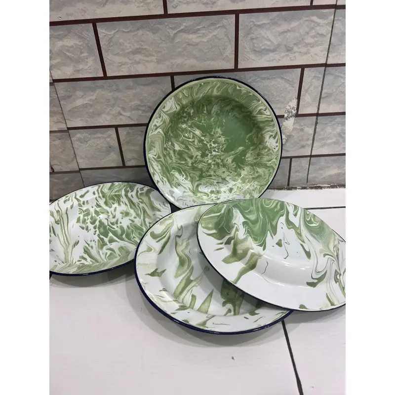 ￼Piring Enamel Blirik Jadul/Piring Seng Blirik Jadul Diameter 22cm & 20cm 2