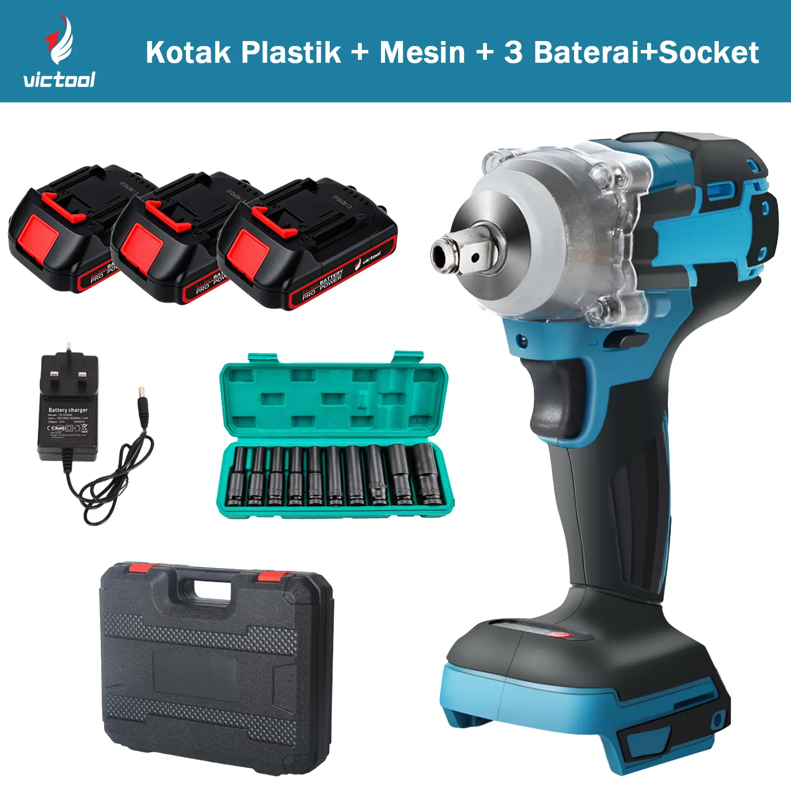 Kotak Plastik + Mesin + 3 Baterai+Socket