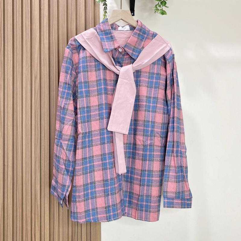 READY STOCK KEMEJA SYAL Atasan Wanita Casual Katun 5