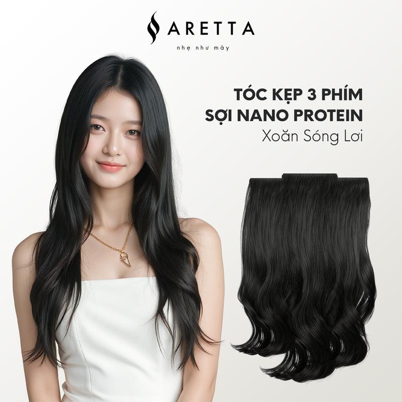 [Tặng Lược Gỡ Rối Và Xịt Dưỡng Tóc] Tóc Giả Nữ Kẹp Xoăn Sóng Lơi Set 3 Mảnh ARETTA Công Nghệ Sợi Protein Nano Mềm Nhẹ Như Tóc Thật - Tóc giả ARETTA - Trải nghiệm cảm giác nhẹ như bay