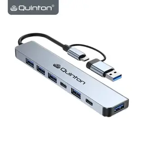 Quinton USB A type C hub 7 in 2 Aluminium PD source 5W Untuk Macbook,iphone 15 tablet smartphone