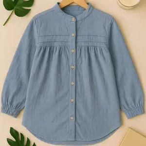 Laura blouse atasan kemeja wanita ruffle depan-bahan polo linen ukuran standar & jumbo