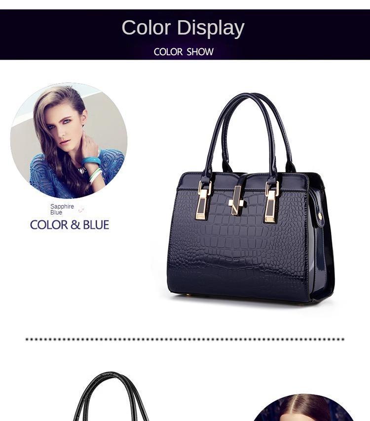 Product Introduction of Women's bag 2023 new spring and summer patent leather light-faced styling bag shoulder messenger bag Japanese and Korean version of the crocodile handbag 5