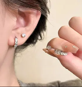 AT357 - ANTING AKSARA MINI SILVER 2IN1 AKSESORIS WANITA CANTIK BEST SELLER COD