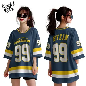 Jersey Oversize New Jeans Navy Yellow White Unisex Fullprint