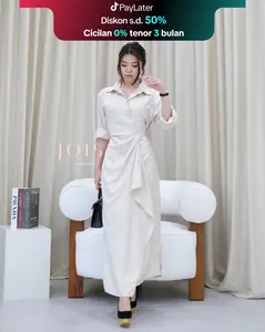 JOISE - Aurora Flare Asymmetric Long Dress / Dress Kancing Maxi Casual Polos Baju Wanita Twill