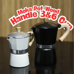Moka Pot Espresso Coffee Maker Stovetop Handle Kayu