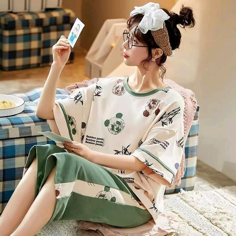 stelan 7/8 kaos katun import wanita Piyama 2