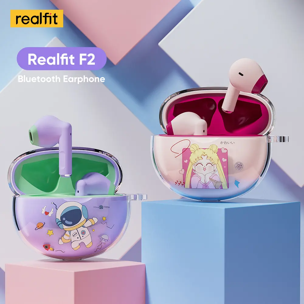 Tai Nghe Nhét Tai Nghe Bluetooth Realfit F2, Thiết Kế Hoạt Hình Dễ Thương, Đầy Màu Sắc, BT5.3, Tai Nghe Không Dây Mini, Có Mic | BigBuy360 - bigbuy360.vn