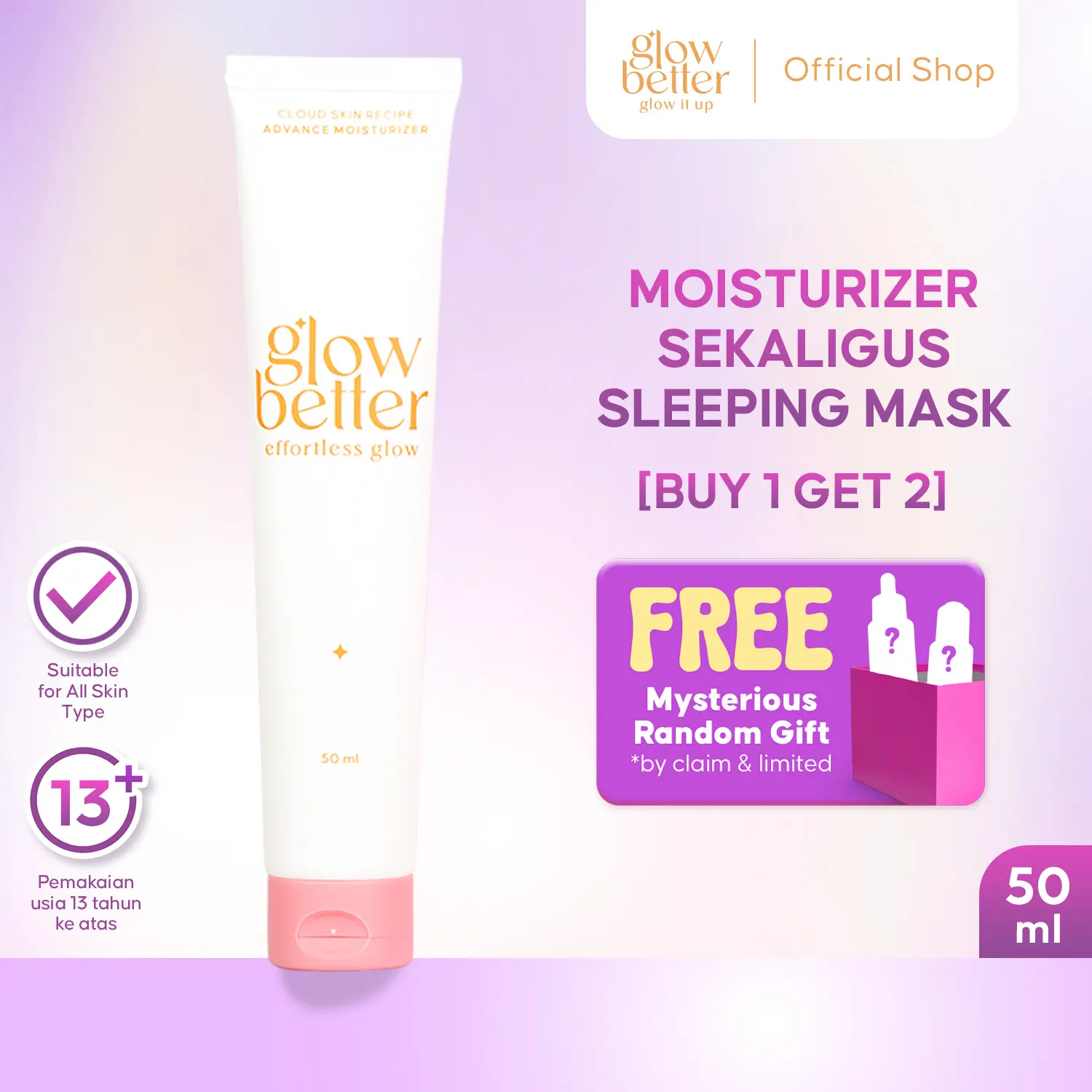 Bianca Kartika Approved - Glow Better Cloud Skin Recipe Advanced Moisturizer Gel 50ml - Pelembap Wajah