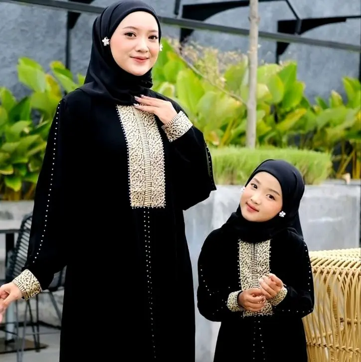 Gamis Abaya EYLUL Ibu Atau Anak Hitam Bordir Busui Dress maxi wanita muslimah lebaran murah elegant remaja kekinian lokal 6