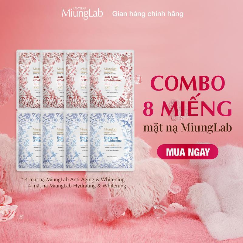 HỘP 8 MIẾNG MẶT NẠ SINH HỌC PHÔI DỪA TƯƠI LÊN MEN TỰ NHIÊN DƯỠNG ẨM/DƯỠNG TRẮNG/NGĂN NGỪA LÃO HÓA PREMIUM MIUNGLAB 25G/MIẾNG