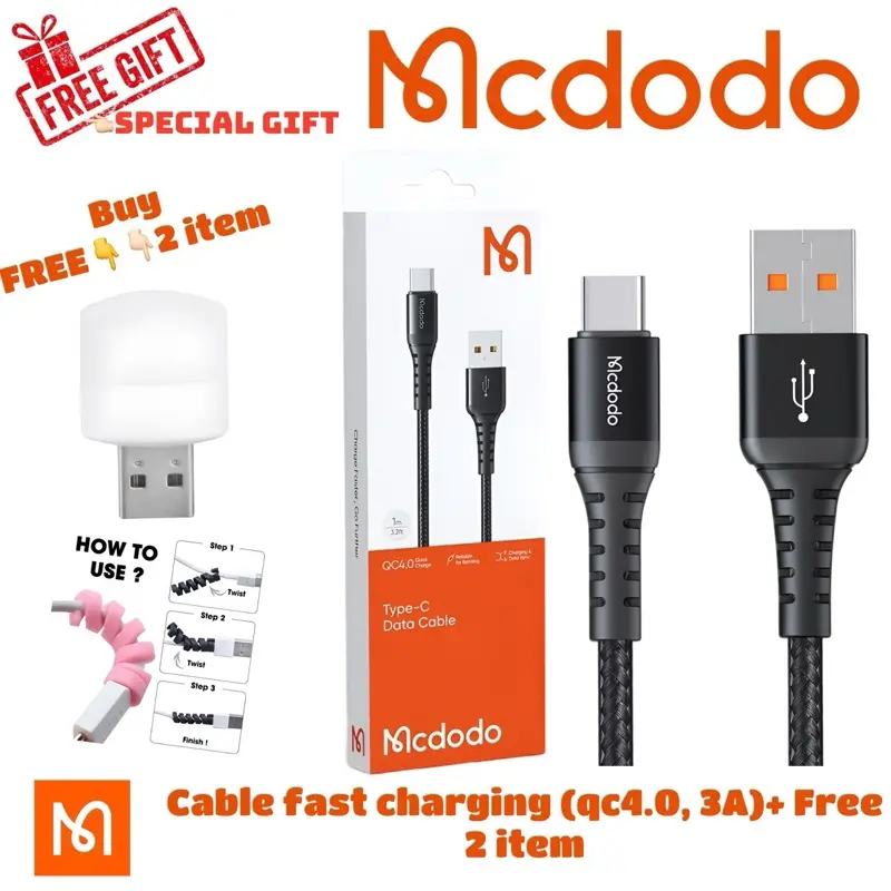 【1yr Warranty】 MCDODO MALAYSIA Borong Strong SR Nylon Braided USB to iP Type C Micro Data Cable 1 Meter CA 2261 2271 2281 1301 (No cut off function and led) Accessories Fast Charging Phone Metal Charger Mobile