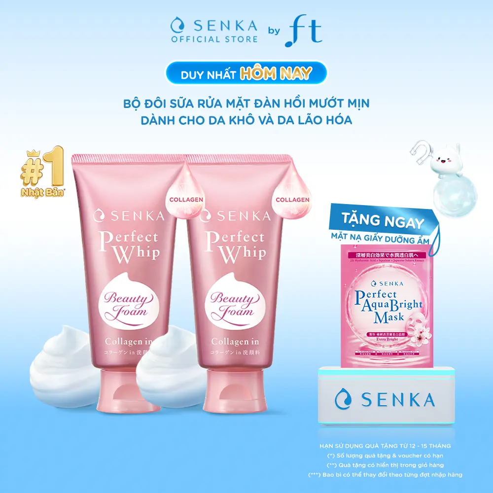 Bộ đôi Sữa rửa mặt đàn hồi mướt mịn SENKA PERFECT WHIP COLLAGEN IN 120GX2