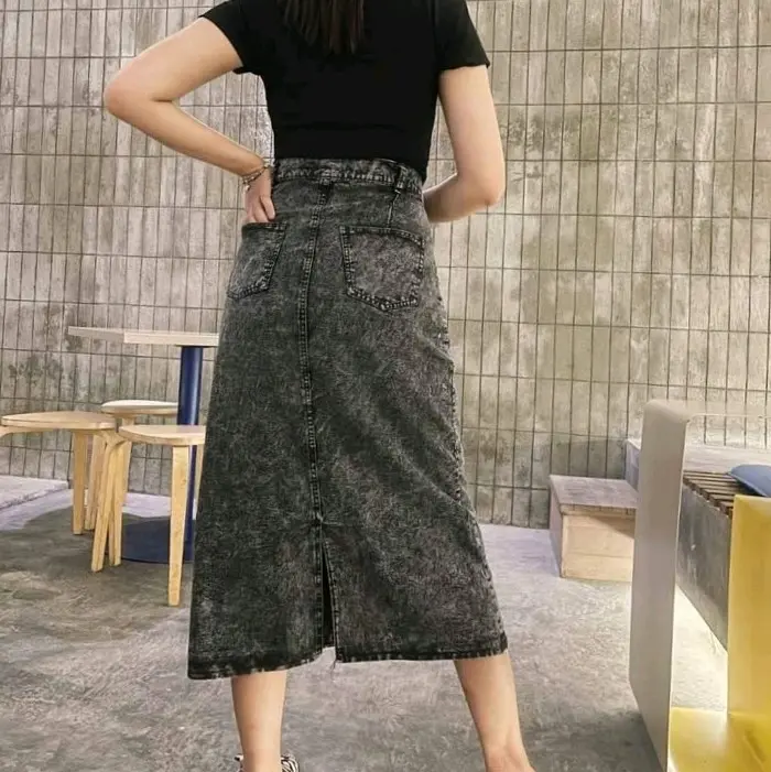ROK JEANS A-LINE HIGHWAIST 7/8 WANITA // BASIC SKIRT DENIM 780 // ROK SPAN KOREAN STYLE Wanita Dewasa Simple Nyaman Panjang 1