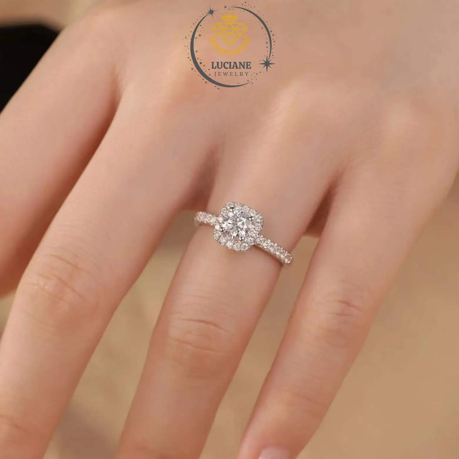 Cincin Tunangan Wanita Kotak Classic Square Engagement Ring Diamond Moissanite Perhiasan Cewek Lapis Emas Adjustable