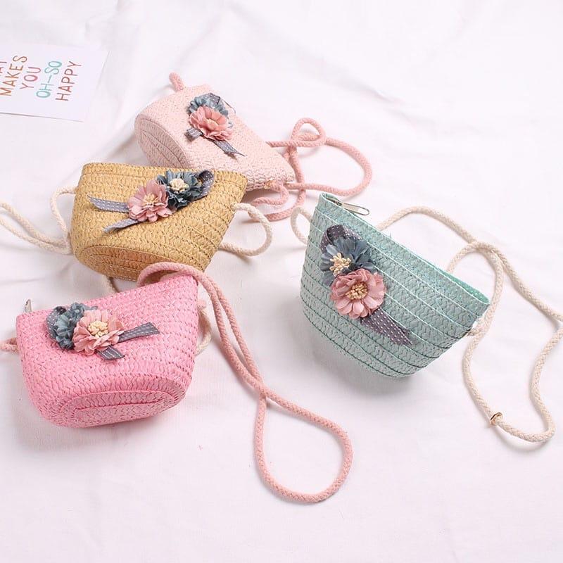 Tsabit Topi anak BISA LIPAT Topi JERAMI TAS + TOPI Musim Panas Gaya Korea CAHAYA 4